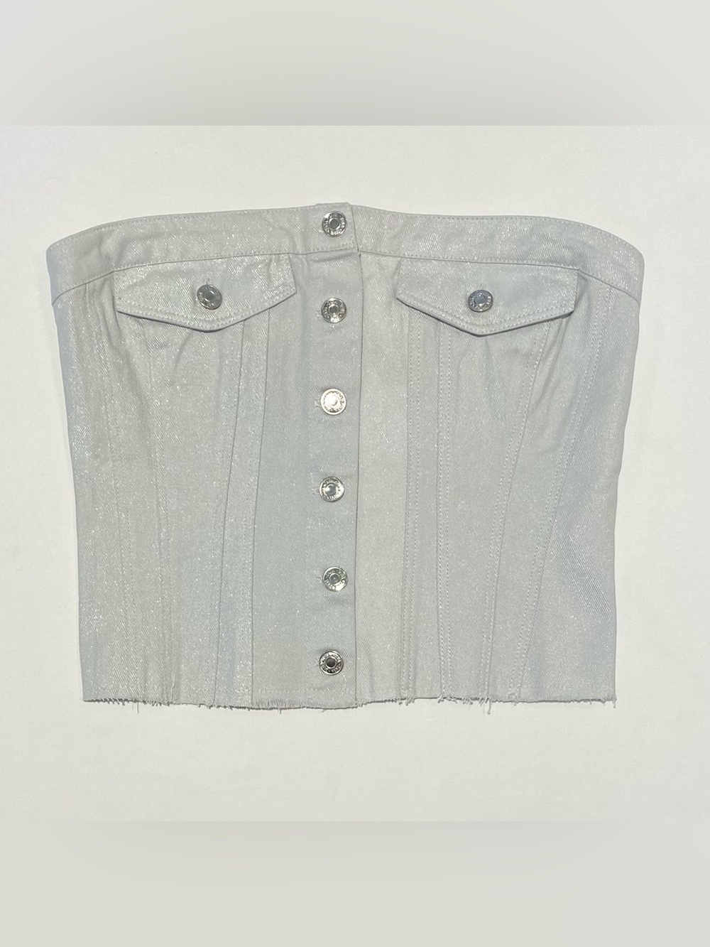 Zara Grey and Metallic Silver Denim Corset, size M, NWT - Picture 2 of 7